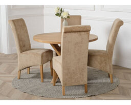 That's Furniture Oregon Round Oak Dining Table And 4 Chairs Dining Set With Montana Beige Fabric Chairs - thumbnail 3