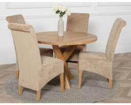 That's Furniture Oregon Round Oak Dining Table And 4 Chairs Dining Set With Montana Beige Fabric Chairs - thumbnail 2