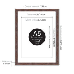 A5 Walnut Picture Frame With Mount For A6 (10.5 X 14.8Cm - 4.1 X 5.8In) Poster, Photo, Artwork, Or Print. - thumbnail 2
