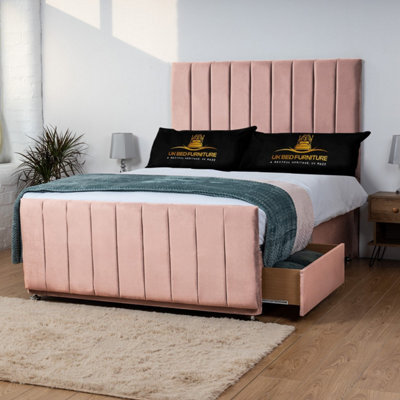 UKBEDFURNITURE Hampton Pink Plush Divan Bed 2 Foot End Drawers With 10 Inch Orthopaedic Mattress & 26 Inch Headboard - image 1
