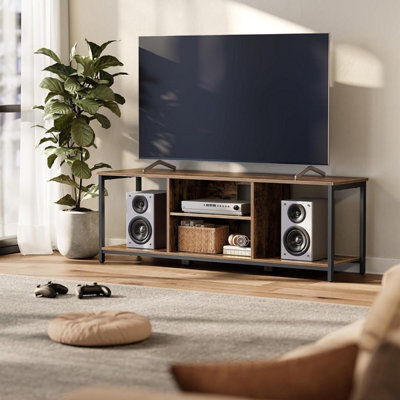Songmics Vasagle Entertainment Center, Large Tv Console With Open Storage Design, Rustic Brown And Ink Black - image 1