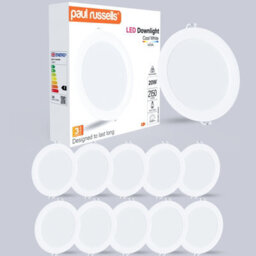 Paul Russells Led Round Panel Ceiling Lights, 20W 2150 Lumens, Spotlights, Ip20, 4000K Cool White, Pack Of 10 - thumbnail 1