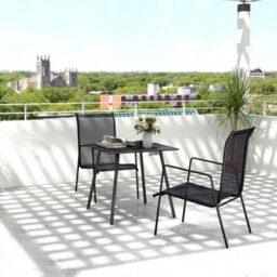 Outsunny Garden Table For 4 Person With Slat Top, Steel Frame, Black - thumbnail 1