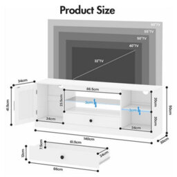 White Tv Stand Rgb Light Door Drawer Glass Shelf - thumbnail 2