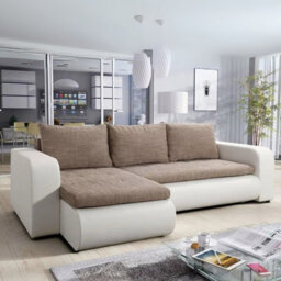 Brooklyn Lshaped Corner Sofa Bed With Storage Reversible Side Pull Out Sleep Function White And Beige - thumbnail 2