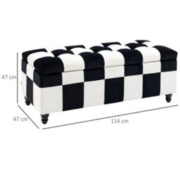 Wyld Haus Tava Velvet-Feel Black And White Storage Bench With Wooden Legs, L114 X D47 X H47Cm - thumbnail 4