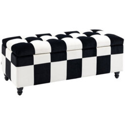 Wyld Haus Tava Velvet-Feel Black And White Storage Bench With Wooden Legs, L114 X D47 X H47Cm - thumbnail 2