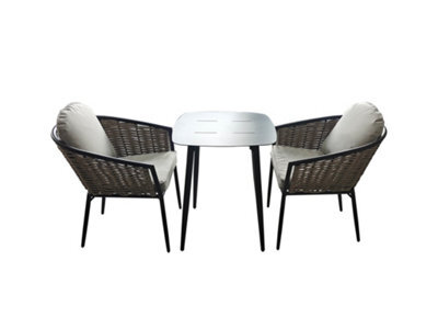 Sh&g Bolingbroke 2 Seat Bistro Set - 3 Piece Square Table & Chairs - Aluminium & Grey Rattan With Grey Cushions - Outdoor - image 1