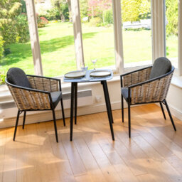Sh&g Bolingbroke 2 Seat Bistro Set - 3 Piece Square Table & Chairs - Aluminium & Grey Rattan With Grey Cushions - Outdoor - thumbnail 6