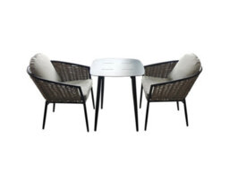 Sh&g Bolingbroke 2 Seat Bistro Set - 3 Piece Square Table & Chairs - Aluminium & Grey Rattan With Grey Cushions - Outdoor