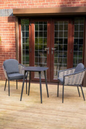 Sh&g Bolingbroke 2 Seat Bistro Set - 3 Piece Square Table & Chairs - Aluminium & Grey Rattan With Grey Cushions - Outdoor - thumbnail 2