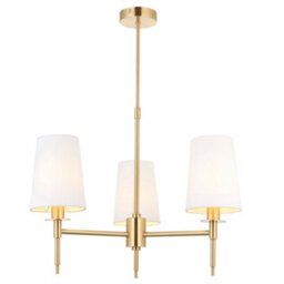 Luminosa Lighting Luminosa Florence Multi Arm Shade Pendant Ceiling Lamp, Satin Brass Plate, Vintage White Fabric