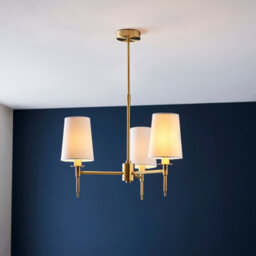 Luminosa Lighting Luminosa Florence Multi Arm Shade Pendant Ceiling Lamp, Satin Brass Plate, Vintage White Fabric - thumbnail 2