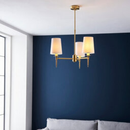 Luminosa Lighting Luminosa Florence Multi Arm Shade Pendant Ceiling Lamp, Satin Brass Plate, Vintage White Fabric - thumbnail 3