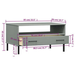 Berkfield Coffee Table With Metal Legs Grey 85X50X45 Cm Solid Wood Oslo - thumbnail 8