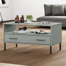 Berkfield Coffee Table With Metal Legs Grey 85X50X45 Cm Solid Wood Oslo - thumbnail 1
