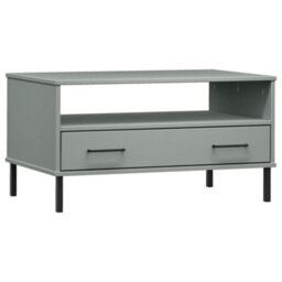 Berkfield Coffee Table With Metal Legs Grey 85X50X45 Cm Solid Wood Oslo - thumbnail 2