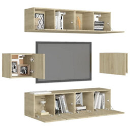 Berkfield 6 Piece Tv Cabinet Set Sonoma Oak Engineered Wood - thumbnail 3