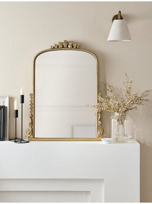 Deenz Metallic Golden-Tone Antique Style Ornate Framed Scrollwork Wall/table Mirror Rectangle Crown Glass & Wood 65 X 53.8 X 4 Cm