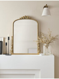 Deenz Metallic Golden-Tone Antique Style Ornate Framed Scrollwork Wall/table Mirror Rectangle Crown Glass & Wood 65 X 53.8 X 4 Cm