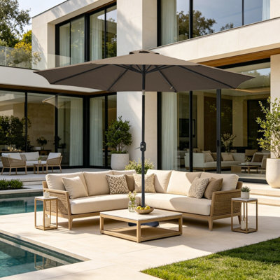 VRUC Outdoor Patio Garden Parasol Sun Shade Umbrella With Crank Handle & Tilt 2.7M Taupe - image 1