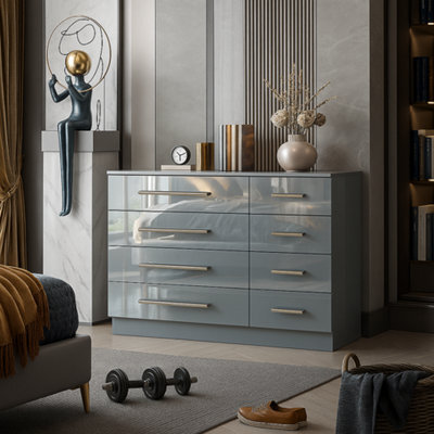 Harmin High Gloss Grey 8 Drawer Sideboard / Cupboard / Buffet Solo / Chest Of Drawers - image 1