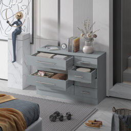 Harmin High Gloss Grey 8 Drawer Sideboard / Cupboard / Buffet Solo / Chest Of Drawers - thumbnail 5