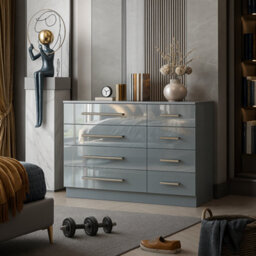 Harmin High Gloss Grey 8 Drawer Sideboard / Cupboard / Buffet Solo / Chest Of Drawers - thumbnail 1
