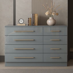 Harmin High Gloss Grey 8 Drawer Sideboard / Cupboard / Buffet Solo / Chest Of Drawers - thumbnail 2