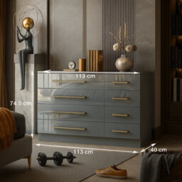 Harmin High Gloss Grey 8 Drawer Sideboard / Cupboard / Buffet Solo / Chest Of Drawers - thumbnail 7