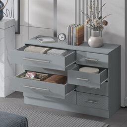 Harmin High Gloss Grey 8 Drawer Sideboard / Cupboard / Buffet Solo / Chest Of Drawers - thumbnail 3