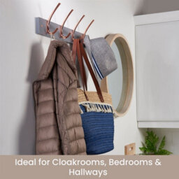 Keypak Wall Mounted Coat Rack 4 Polished Copper Hooks On Grey Board - 46Cm Wide Wooden Organiser For Entryways, Bedrooms, Kitchens - thumbnail 5