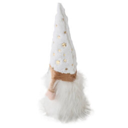 Living And Home Lighted White Plush Gnome Christmas Tree Topper Gold Snowflake Warm White Led Decorations - thumbnail 5