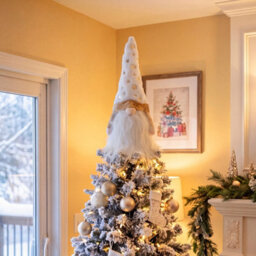 Living And Home Lighted White Plush Gnome Christmas Tree Topper Gold Snowflake Warm White Led Decorations - thumbnail 1