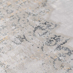 Loomed Grey Gold Metallic Traditional Medallion Distressed Living Area Rug 70X240Cm