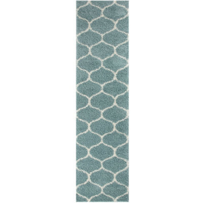 The Rugs Moroccan Shaggy Rugs And Runners Soft Fluffy Trellis Design High Pile Duck Egg Blue And Ivory Living Room Kitchen Hallway 650 - image 1