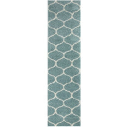 The Rugs Moroccan Shaggy Rugs And Runners Soft Fluffy Trellis Design High Pile Duck Egg Blue And Ivory Living Room Kitchen Hallway 650 - thumbnail 1