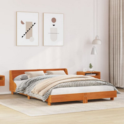 Berkfield Bed Frame Without Mattress Wax Brown 135X190 Cm Double Solid Wood Pine