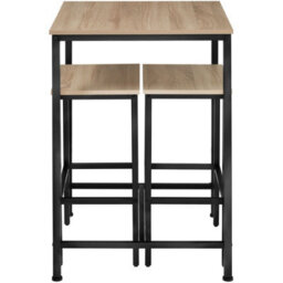 Tectake Dining Table And 2 Bar Stools Inverness - Height-Adjustable Plastic Feet - Industrial Wood Light, Oak Sonoma - thumbnail 2