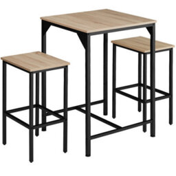 Tectake Dining Table And 2 Bar Stools Inverness - Height-Adjustable Plastic Feet - Industrial Wood Light, Oak Sonoma - thumbnail 1