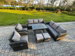 Fimous 10 Seater Rattan Outdoor Garden Furniture Sofa Set Patio Table & Chairs Set With 3 Seater Sofa 2 Small Footstool - thumbnail 2