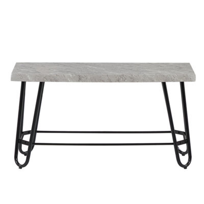 Beliani Dining Set With Grey And Black Marble-Veneer Top And 2 Space-Saving Benches, L110 X D70 X H76Cm - image 1