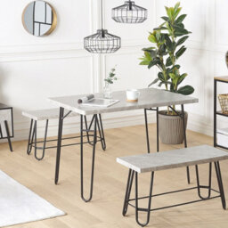 Beliani Dining Set With Grey And Black Marble-Veneer Top And 2 Space-Saving Benches, L110 X D70 X H76Cm - thumbnail 2