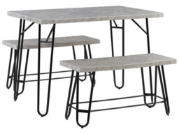 Beliani Dining Set With Grey And Black Marble-Veneer Top And 2 Space-Saving Benches, L110 X D70 X H76Cm - thumbnail 3