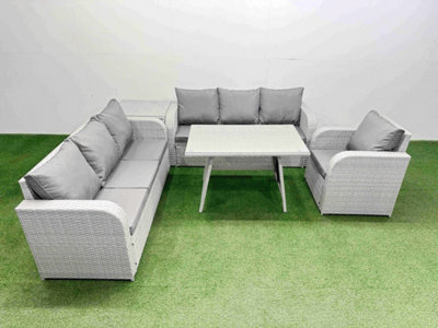 Fimous 5 Pieces Outdoor Pe Rattan Garden Furniture With Cushions Reclining Chair Side Table Light Grey - image 1