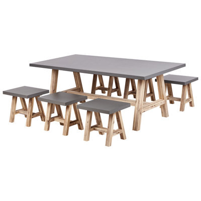 Beliani Garden Dining Set With Stools 6 Seater Tonnare Concrete Grey - image 1