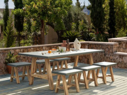 Beliani Garden Dining Set With Stools 6 Seater Tonnare Concrete Grey - thumbnail 2