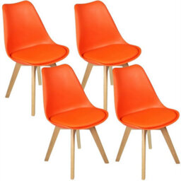 4Pcs Orange Tulip Dining Chairs With Beech Wood Legs - thumbnail 1