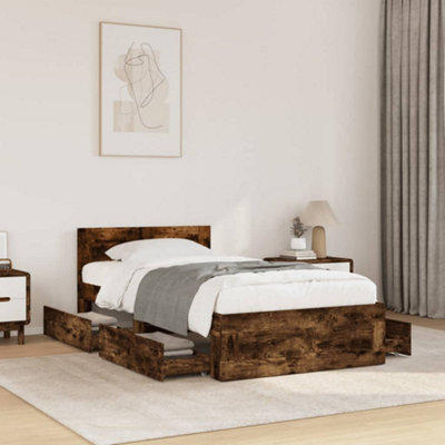 Berkfield Bed Frame With Headboard Without Mattress Smoked Oak 90X200 Cm - image 1