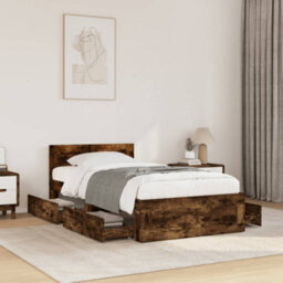 Berkfield Bed Frame With Headboard Without Mattress Smoked Oak 90X200 Cm - thumbnail 1